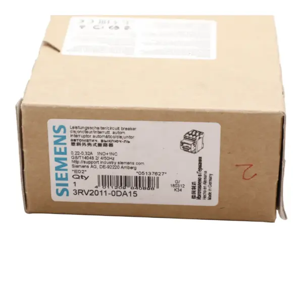 Siemens 3RV2011-0DA15 Leistungsschalter, 0,22-0,32A, 1S+1Ö